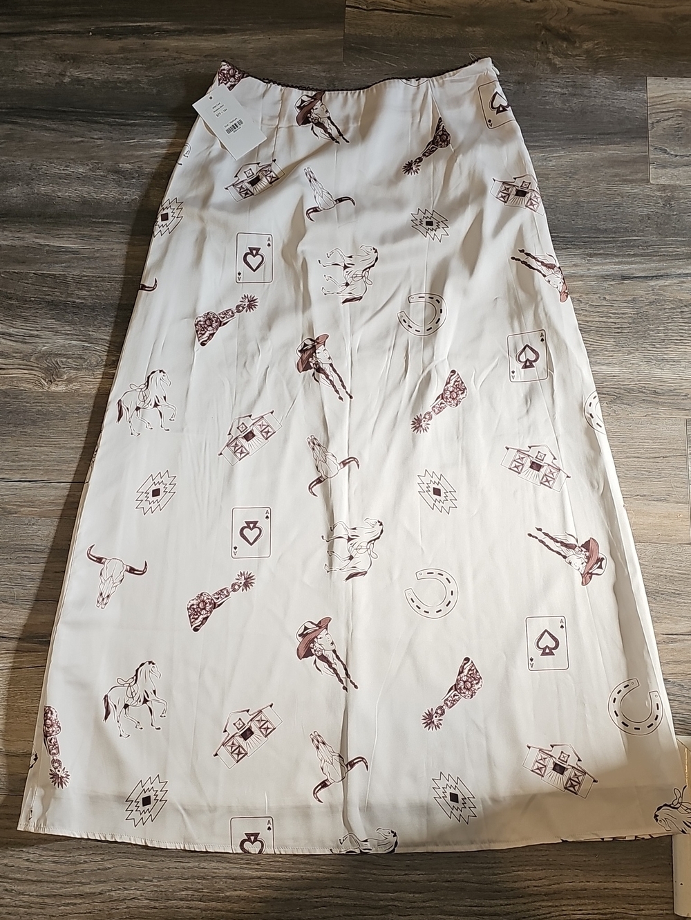 Women’s Cream Maxi Skirt with Western Print